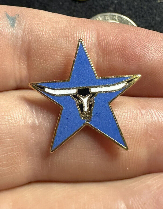 Vintage - Blue Star TEXAS Longhorn Steer Tie Tack Lapel Hat Pin Lone Star Cowboy