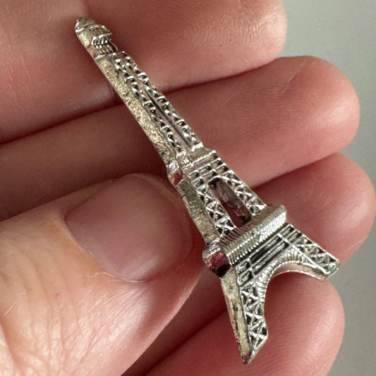 Large Silver Tone Eiffel Tower Lapel Pin Paris France 1.5" Tie Tack Brooch