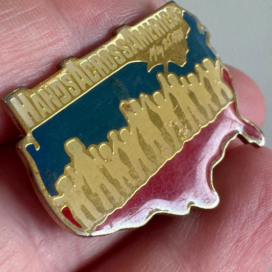 Hands Across America May 25 1986 USA Shaped Unity Enamel Pin 
