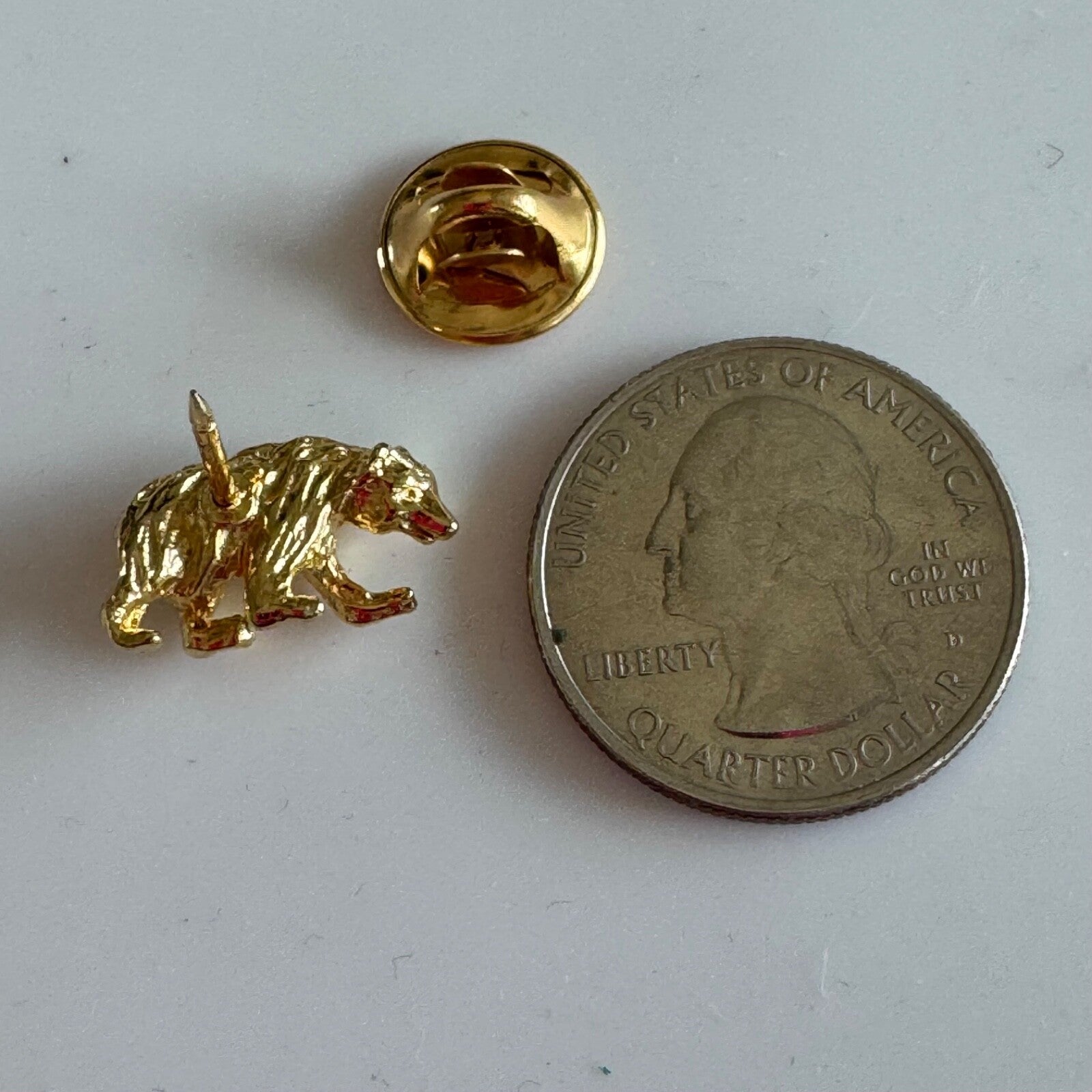 Vintage Gold Tone Bear Lapel Pin Tie Tack California