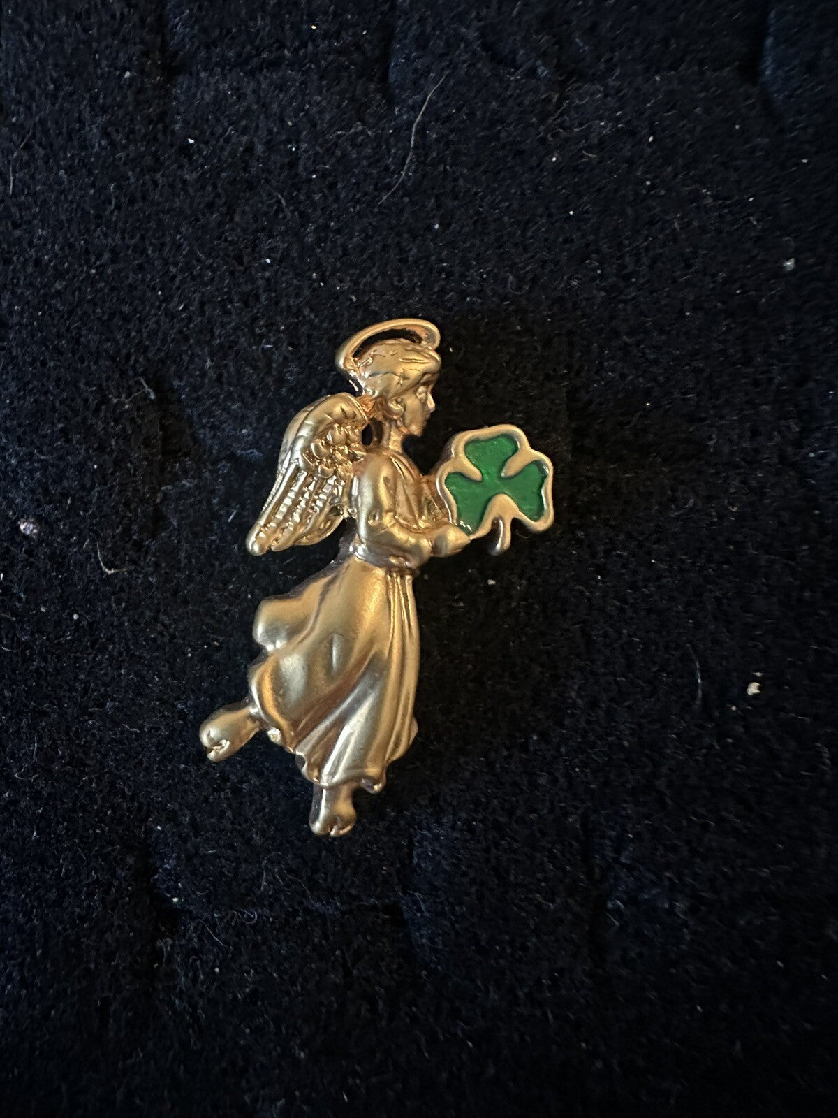 St. Patrick's Day IRISH Shamrock Clover Gold Tone ANGEL AVON Brooch Pin