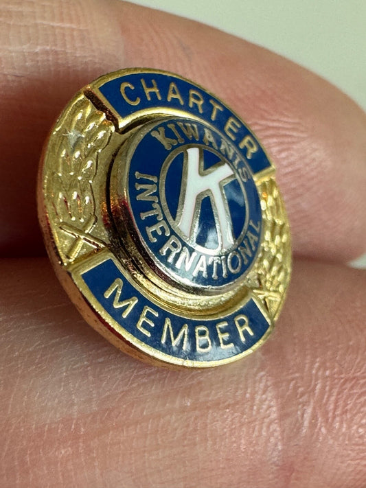 Vtg Kiwanis Charter Member Pin – Blue & Gold Founding Member Lapel Pin