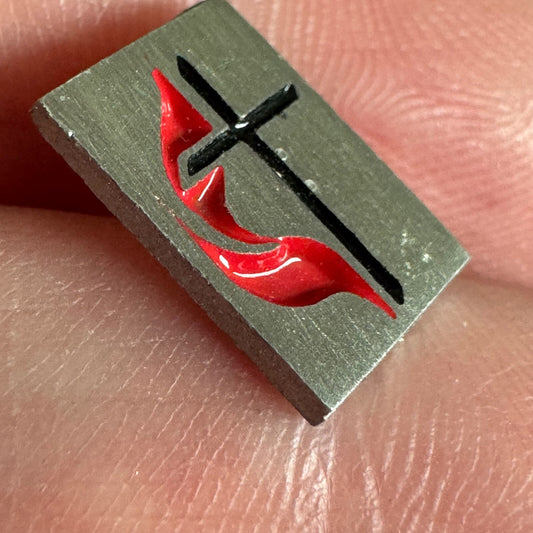 United Methodist Church Emblem Lapel Pin Tie Tack – Silver and Red Rectangle