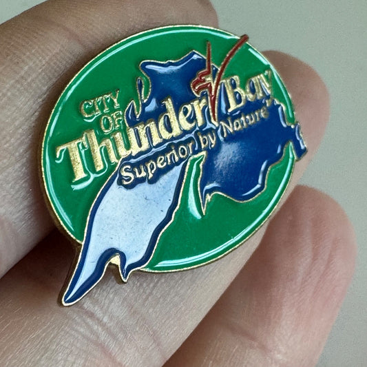 Vtg Thunder Bay Ontario Canada Map Lapel Pin Superior by Nature Green