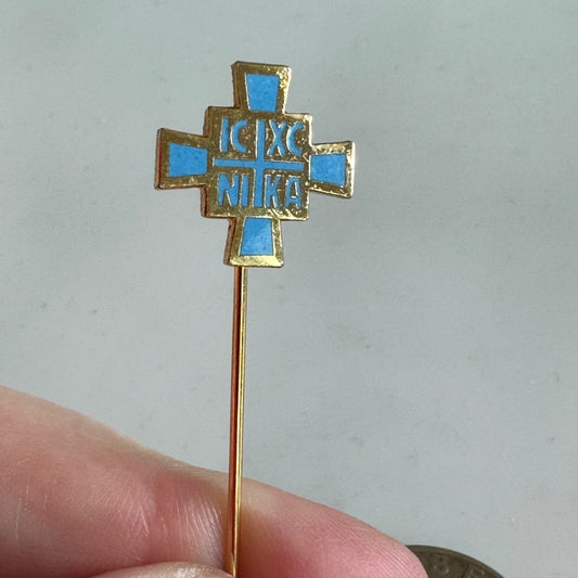 Vintage Greek Orthodox IC XC NIKA Cross Stick Pin Byzantine Catholic Church