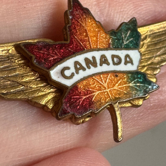 Vintage Canada Maple Leaf Pilot Wings Lapel Pin Brooch - Amazing!