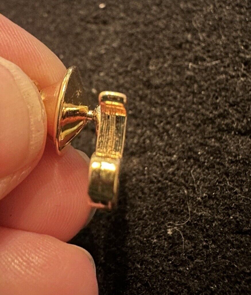 Vintage Avon Joy Lettering Gold Tone W/ Rhinestones Lapel Pin Tie Tack EUC