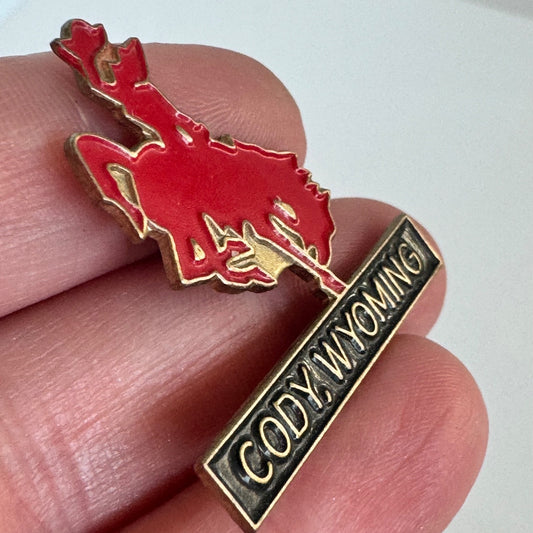 Vintage Cody Wyoming Rodeo Bucking Bronco Cowboy Souvenir Enamel Lapel Pin