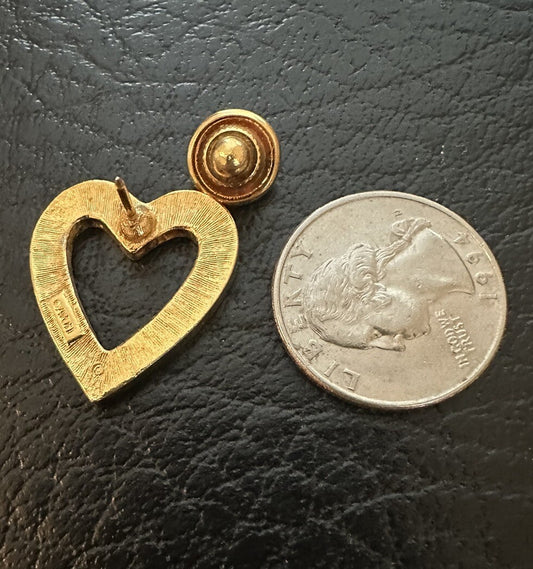 Vintage Heart Shaped Red Rhinestone Gold Tone Tack Pin Valentines Day