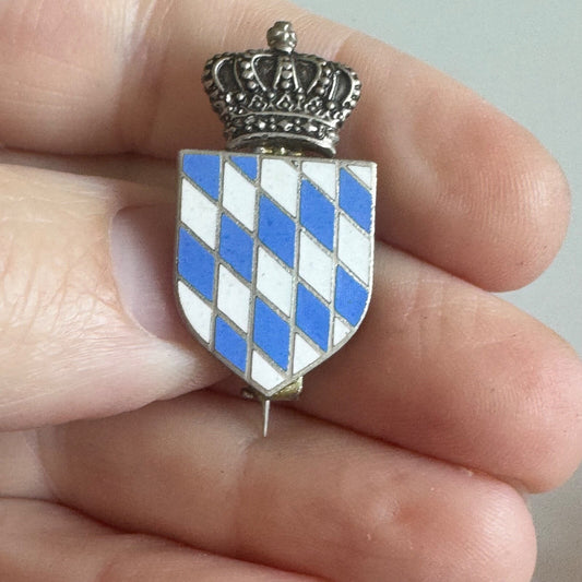 Vintage Bavaria Shield Pin – Blue & White Checkered Crown Crest Bavarian