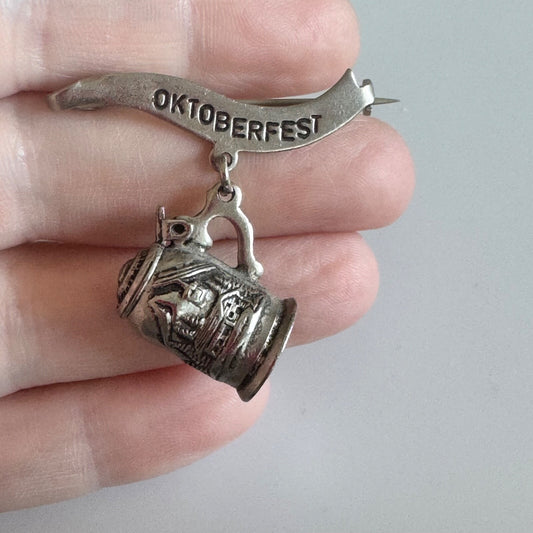 Vintage Oktoberfest Beer Stein Pin – Dangling Pewter Charm
