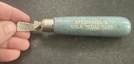 1930s Vintage STEGMAIER Brewing Co. GOLD MEDAL BEER Pocket BOTTLE OPENER