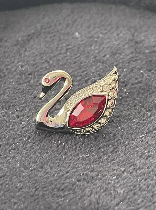 Swarovski Black Swan SCS Tac Pin Red & Pave Clear Crystals Dark Grey Silver 2003