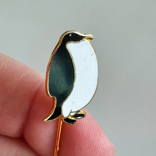 Vintage Enamel Penguin Lapel Pin – Gold Tone Black & White Minimalist Design