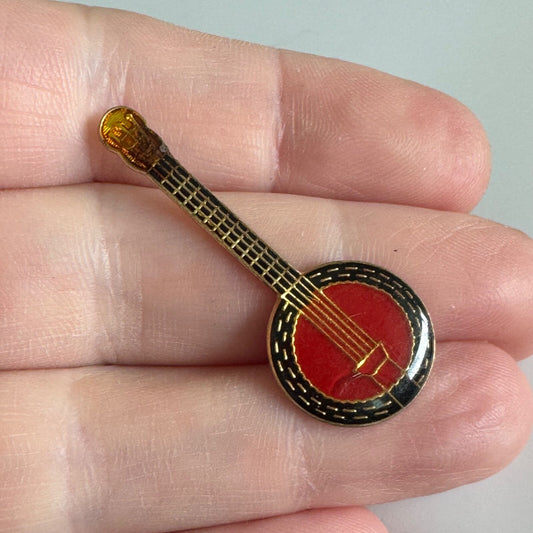 Vintage Red Banjo Enamel Pin – Folk Instrument Collector’s Item