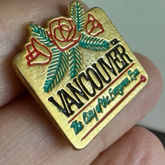 Vtg Vancouver Canada Evergreen Rose Floral City of Flowers Enamel Lapel Hat Pin