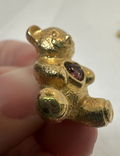 Vintage Avon Birthstone Gold-Tone Bear Pin Tie, Lapel, Hat - February Amethyst