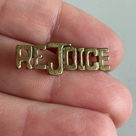"Rejoice" Word Pin – Inspirational Gold-Tone Message