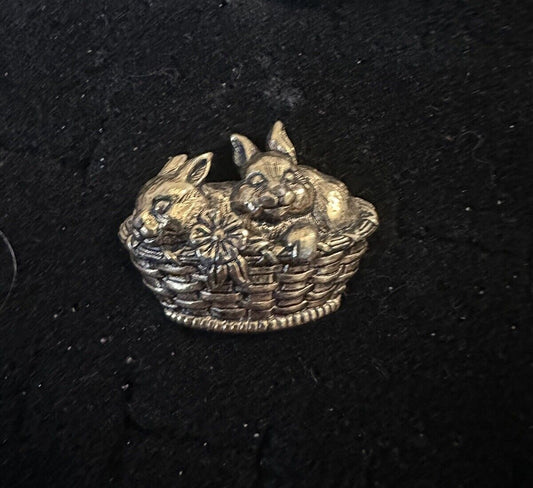 Vintage Bunny Rabbit Basket Brooch Pin Avon Basket of Love Goldtone Easter 