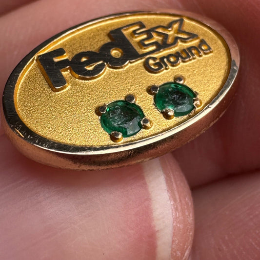 Vintage FedEx Ground Gold Tone Green Stones Lapel Pin Tie Tack