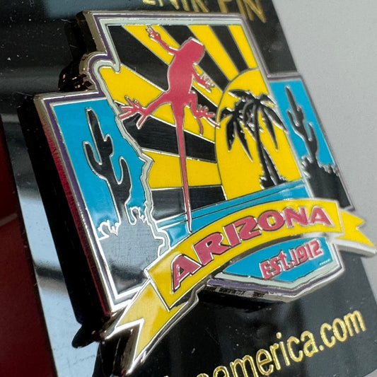 Arizona Est. 1912 Souvenir Lizard Cactus Sun Travel Pin New on Card
