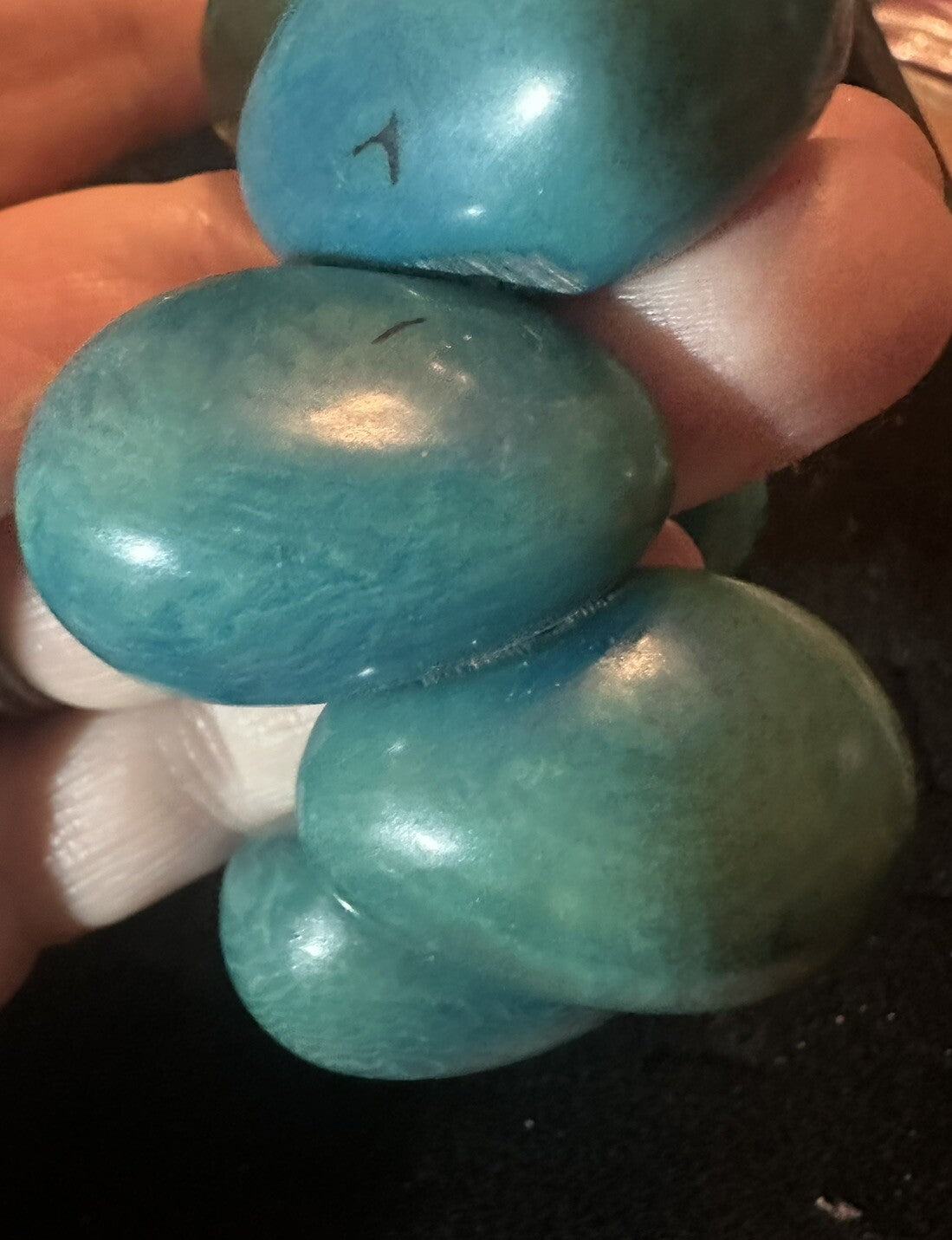 Vintage Organic Tagua Nut Stretch Bracelet | Mallard Blue - Gorgeous!