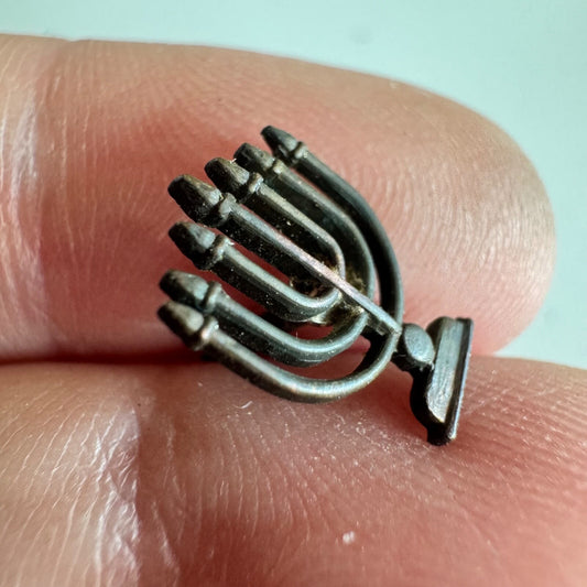 Vintage Mini Bronze Tone Menorah Lapel Pin Tie Tack – Hanukkah Judaism