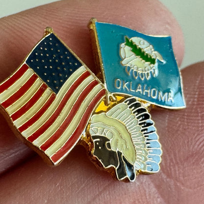 Vintage Oklahoma USA Flag Native American Dual Flag Lapel Pin