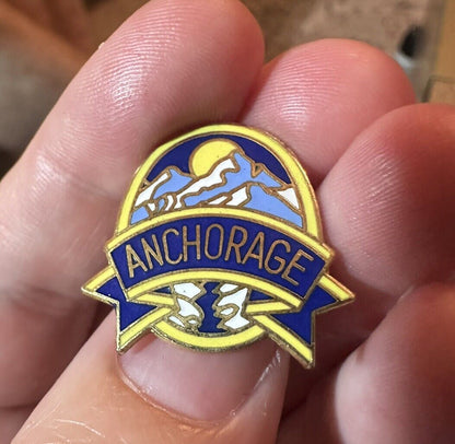 Anchorage Alaska Travel Souvenir Pin Blue & Gold Colors Chugach