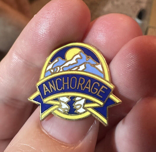 Anchorage Alaska Travel Souvenir Pin Blue & Gold Colors Chugach