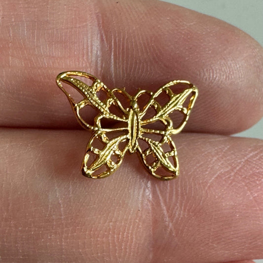 Small Gold Filigree Butterfly Pin – Dainty Vintage Insect Brooch