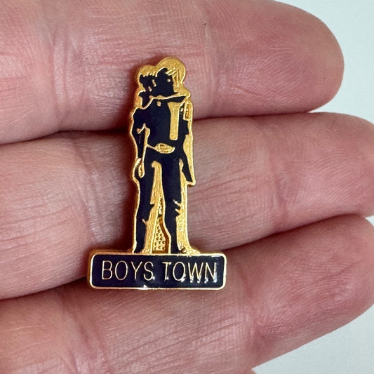 Vintage Boys Town Nebraska Silhouette Gold & Black Enamel Lapel Pin