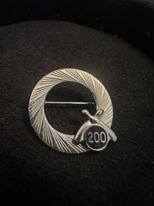 Vintage Silver Tone Bowling Circle Brooch Bowling Pins Ball Lapel Pin 200 Club