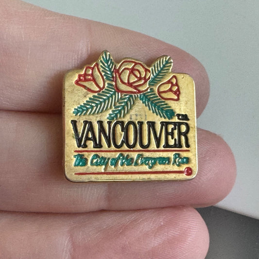 Vtg Vancouver Canada Evergreen Rose Floral City of Flowers Enamel Lapel Hat Pin