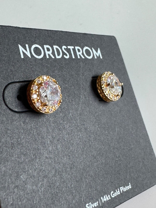 $98 Nordstrom Halo 14K Gold Plated Stud Earrings Sterling Silver Cubic Zirconia
