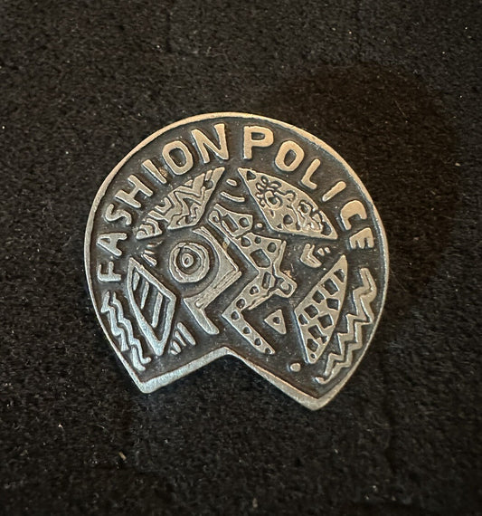 Alice Seely Urban Fetishes Pewter Fashion Police Badge Brooch Pin 1998 RARE