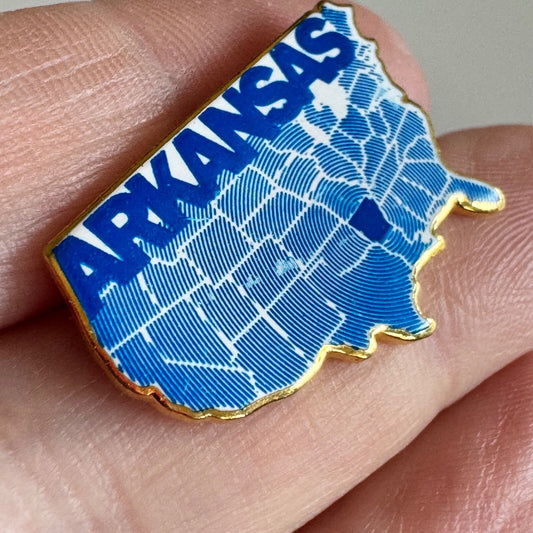 Vintage Arkansas on U.S. Map Pin Souvenir Tourist Blue