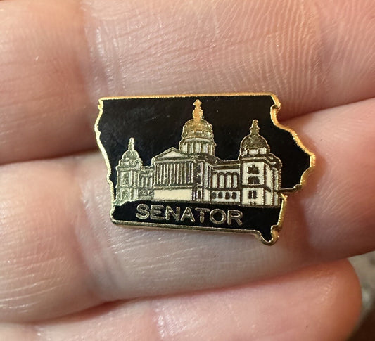 Vintage Iowa State Senator Lapel Pin Black Gold