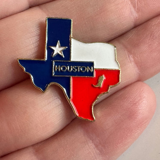 Vintage Houston Texas Flag Themed State Shaped Lapel Pin Cowboy Boot