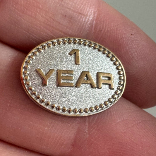 1 Year Lapel Pin Employee Service Nice Silver Gold