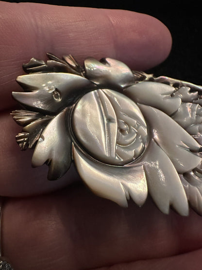 Antique Mother Of Pearl Carved Floral Victorian Brooch Pin - Stunning - Estate