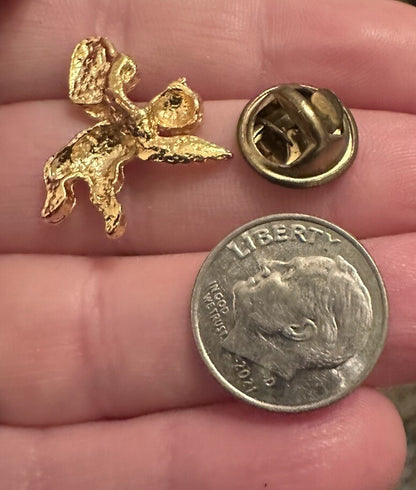 Gold Colored Cupid Holding Red Enamel Heart With Rhinestone Lapel Pin