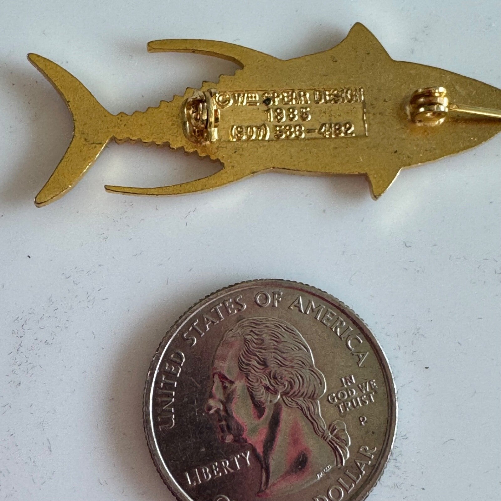 Vintage William Spear Yellowfin Tuna Champleve Enamel Lapel Pin Brooch 1985