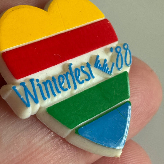 Winterfest '88 Heart Shaped Colorful Festival Enamel Lapel Pin Syracuse ?