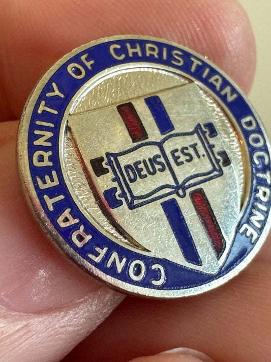 Vintage Confraternity of Christian Doctrine DEUS EST Lapel Pin Catholic Church