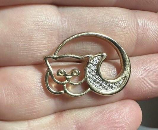 Vintage 1980 Avon CAT Pin Lapel Pinback Gold & Silver Two-Tone Openwork Kitten