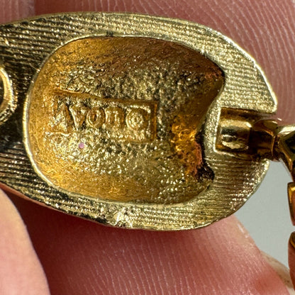 AVON Signed Vintage Gold Tone Light Blue And Clear Rhinestone Mouse Brooch Pin