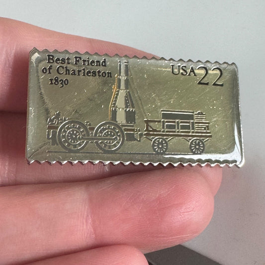 Vtg Best Friend of Charleston 1830 Train Pin – USA 22 Stamp Replica Rail History