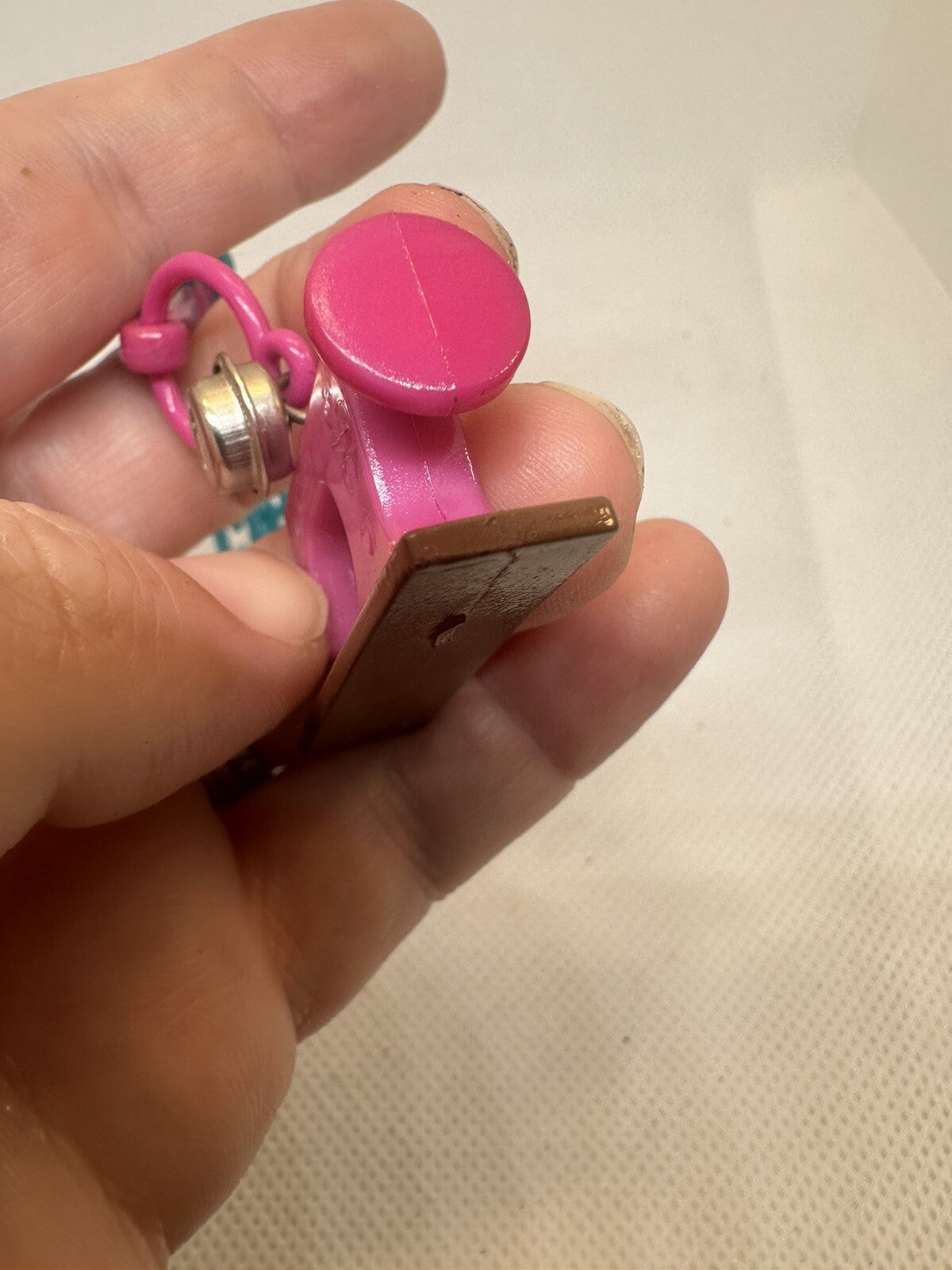 Vintage 1980s Plastic Bell Charm Pink Sewing Machine Charm Plus Blue Bracelet