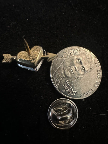 Avon Crystal Pink Rhinestone Gold Tone Open Heart Tack Tac Pin